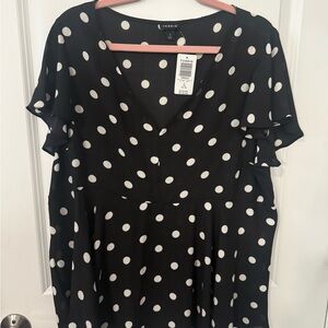 Torrid Black Blouse with White Polka Dots